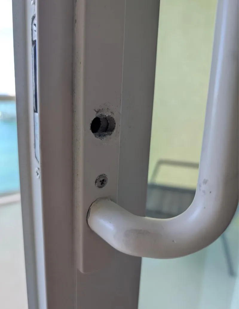 Corroded garage door lock from Florida humidity near Stuart FL