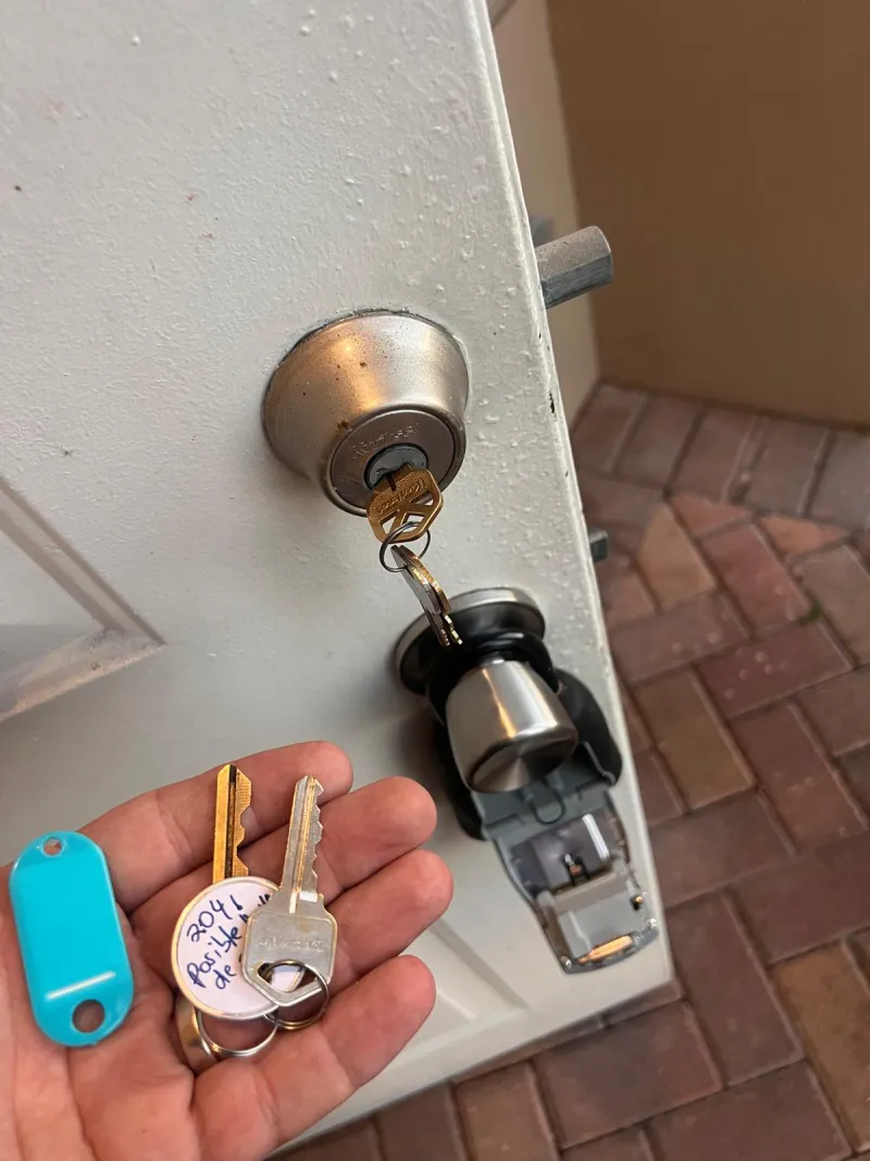 Eviction locksmith rekeying rental property door lock in Stuart FL